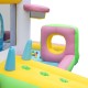 Colorful inflatable bounce house with slide, ball pit, and basketball hoop, perfect for outdoor fun and birthday.