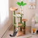 Multilevel cat tree in green with scratching posts, cozy perch, and faux plant for active play and relaxation.