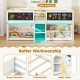 Low loft bed with LED lights, white finish, featuring bookcases and storage shelves for kids' organization and play.