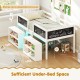 Low loft bed with LED lights, white finish, includes bookcases and under-bed storage for kids' toys and books.