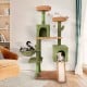 Multi-level cactus cat tree in green with plush perches, condos, and scratching posts for playful feline fun.