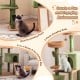 Multi-level cactus cat tree with sisal scratching posts, cozy condos, and plush perches for engaging feline play.
