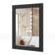 Black wood framed rectangular wall mirror with a chic patterned frame, ideal for living room or entryway decor.