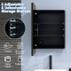 Adjustable black bathroom mirror cabinet with three glass shelves for customizable storage solutions.