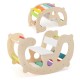 2-in-1 multicolor rocking horse and climbing arch for kids, featuring a supportive backrest and safe rounded edges.