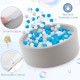 Soft gray kiddie ball pit with 200 BPA-free ocean balls, removable cushion, and machine washable cover for safe play.