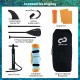 Inflatable paddle board accessories including a hand pump, adjustable paddle, and large-capacity backpack for easy.
