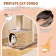 Cozy cat condo with removable, washable cushions and sisal scratching posts for playful relaxation and comfort.