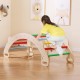 Multicolor 4-in-1 wooden climbing toy with rocking features, designed for safe play and skill development for kids.