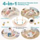 Multicolor 4-in-1 wooden climbing toy featuring an arch climber, rocking horse, and crawling tunnel for safe play.