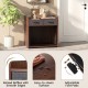 Indoor dog crate furniture with two fabric drawers, lockable door, and adjustable foot pads for stability.