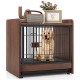 Dog crate with lockable door and sturdy metal pipes, featuring a removable tray for easy cleaning and rustic wood-like.