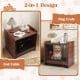 Dog crate and end table combo with lockable door, removable tray, and rustic wood-like finish for indoor use.