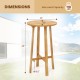 Teak wood round bar table with footrest, 24 inches wide, 40 inches tall, ideal for indoor and outdoor use.