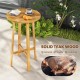 24-inch round bar table made of solid teak wood with footrest, ideal for indoor and outdoor use.