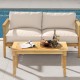 Patio coffee table with solid teak wood structure, slatted tabletop, and smooth surface, perfect for indoor and outdoor.