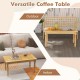 Patio coffee table with solid teak wood structure, slatted tabletop, suitable for indoor and outdoor use.