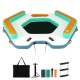 Top view of the 8.7 ft inflatable floating dock showing reinforced backrest and mesh lounge for 3 people, perfect for.