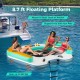 8.7 ft inflatable floating dock with detachable ladder, supports 660 lbs, ideal for lounging with pets on water.