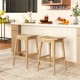 29-inch patio barstools made of Indonesian teak wood and hand-woven PE rattan, ideal for indoor or outdoor use.