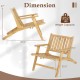 Teak wood outdoor reclining chair dimensions with comfortable backrest and armrests, supports up to 352 lbs for patio.