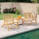 Teak wood outdoor reclining chairs with armrests and a side table, perfect for patio and backyard relaxation.