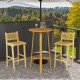 Teak wood bar stools with rattan backrest, perfect for outdoor patios or bar tables, showcasing natural wood finish.