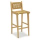 Teak wood bar stool with hand-woven rattan backrest, ergonomic design, ideal for patio or kitchen counter use.
