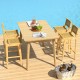 Teak wood bar stool with rattan backrest, ideal for patio and poolside, featuring ergonomic design and natural finish.