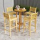 Teak wood bar stool with rattan backrest, featuring a natural finish, ideal for patio or poolside use.