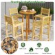 Patio teak wood bar stool with rattan backrest, featuring a smooth surface and ergonomic design for outdoor relaxation.