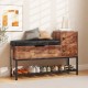 Entryway bench in rustic brown featuring a sturdy metal frame, ample storage, and a bottom shoe rack for organized.