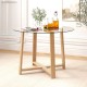 Round 42-inch glass dining table with tempered glass top and natural rubber wood legs, ideal for dining and gatherings.