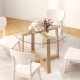 Round 42-inch glass dining table with tempered glass top and natural rubber wood legs, ideal for gatherings and dining.
