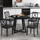 Mid-century round dining table with pedestal base, black finish, crafted from rubber wood, ideal for dining rooms.