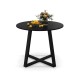 Mid-century round dining table in black with a pedestal base, featuring a durable MDF top and elegant design for dining.