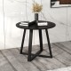 Mid-century black round dining table with pedestal base, featuring a waterproof MDF top and elegant design for dining.
