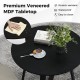 Mid-century 36-inch round dining table with black MDF tabletop, waterproof finish, and sturdy pedestal base for dining.