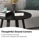 Mid-century round dining table with black finish, featuring thoughtful round corners for elegance and safety in dining.
