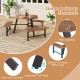 Acacia wood picnic table bench set for 6 with robust metal legs, adjustable foot pads, and umbrella hole for outdoor.