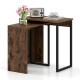 Nesting coffee table set in rustic brown with faux wood grain, ideal for living room or bedroom use.