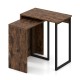 Nesting coffee table set in rustic brown with faux wood grain, ideal for living room or bedroom, space-saving design.