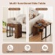 Nesting coffee table set in rustic brown, featuring a faux wood grain top and metal frame, ideal for living room use.