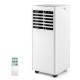 Portable 8000 BTU air conditioner with remote, featuring cooling, fan, and dehumidifier modes for rooms up to 250 sq.ft.