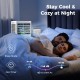 8000 BTU portable air conditioner in sleep mode, cooling a bedroom quietly for comfortable nighttime use.