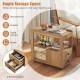 2-drawer sofa side table in natural finish with shelves for snacks and books, perfect for small living room spaces.