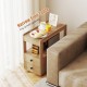 Narrow side table with 2 drawers and shelves, made of natural wood, ideal for small spaces in the living room.