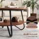 Round coffee table with wood grain finish, heavy-duty metal frame, and V-shaped legs for stable living room storage.