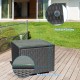 Square coffee table with thick tempered glass top and rattan design, secured by suckers, ideal for outdoor patio use.