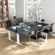 Set of 4 black office guest chairs with metal sled base, armrests, and ergonomic design for comfortable seating.